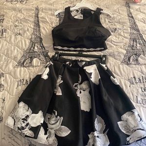 2 Piece black with white roses sequin hearts dress size 1